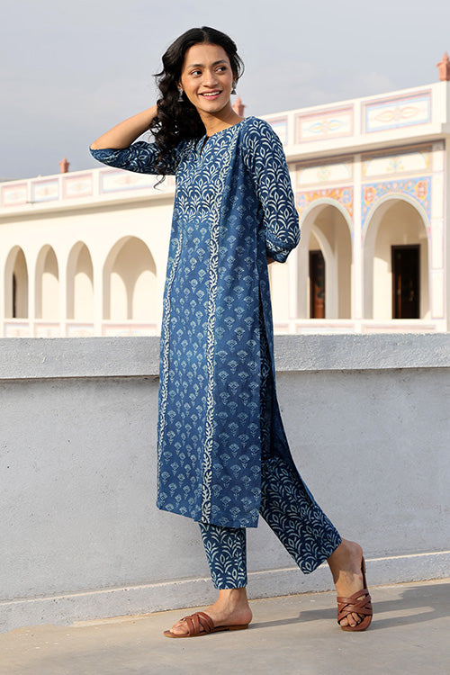 Buy Soft Multicoloured Buti Print Kurta-block Print Straight Pants Set  Online - W for Woman